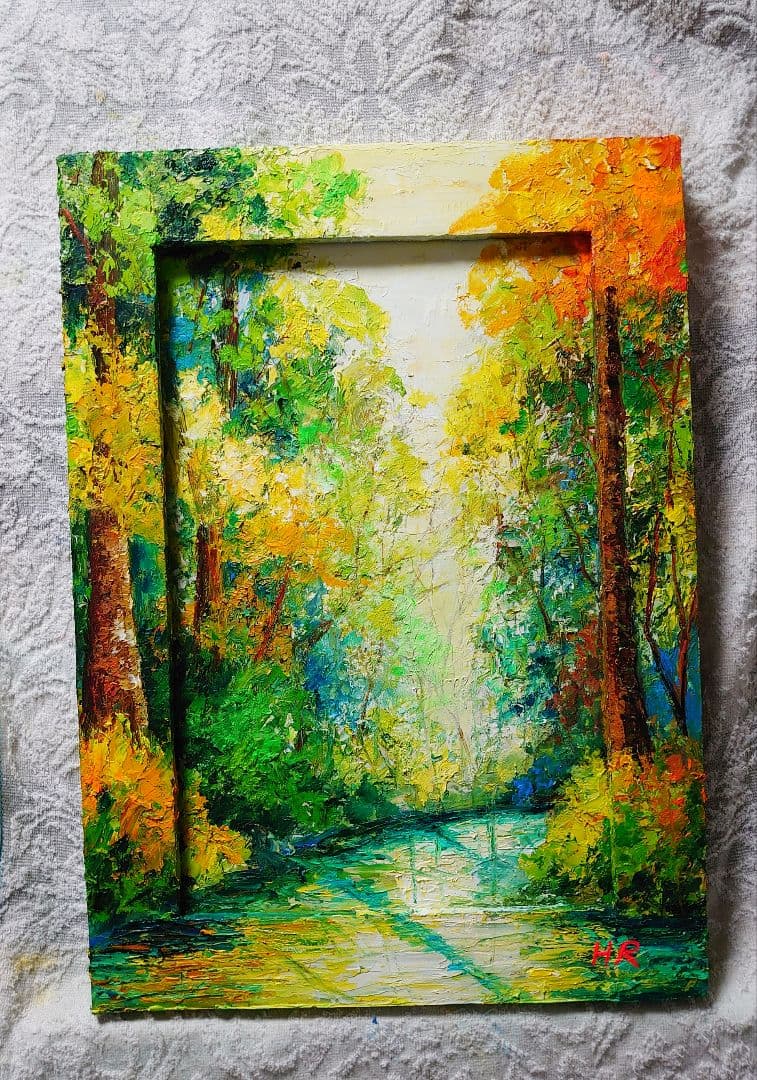 油絵 絵画【冬の朝日】