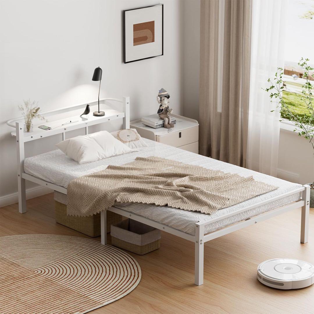 ベッドフレーム シングル ベッド 宮棚 2口コンセント パイプベッド　床下収納