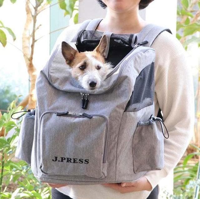 1度のみ使用・美品・J.PRESSのペットキャリー・底板付きリュック・グレー