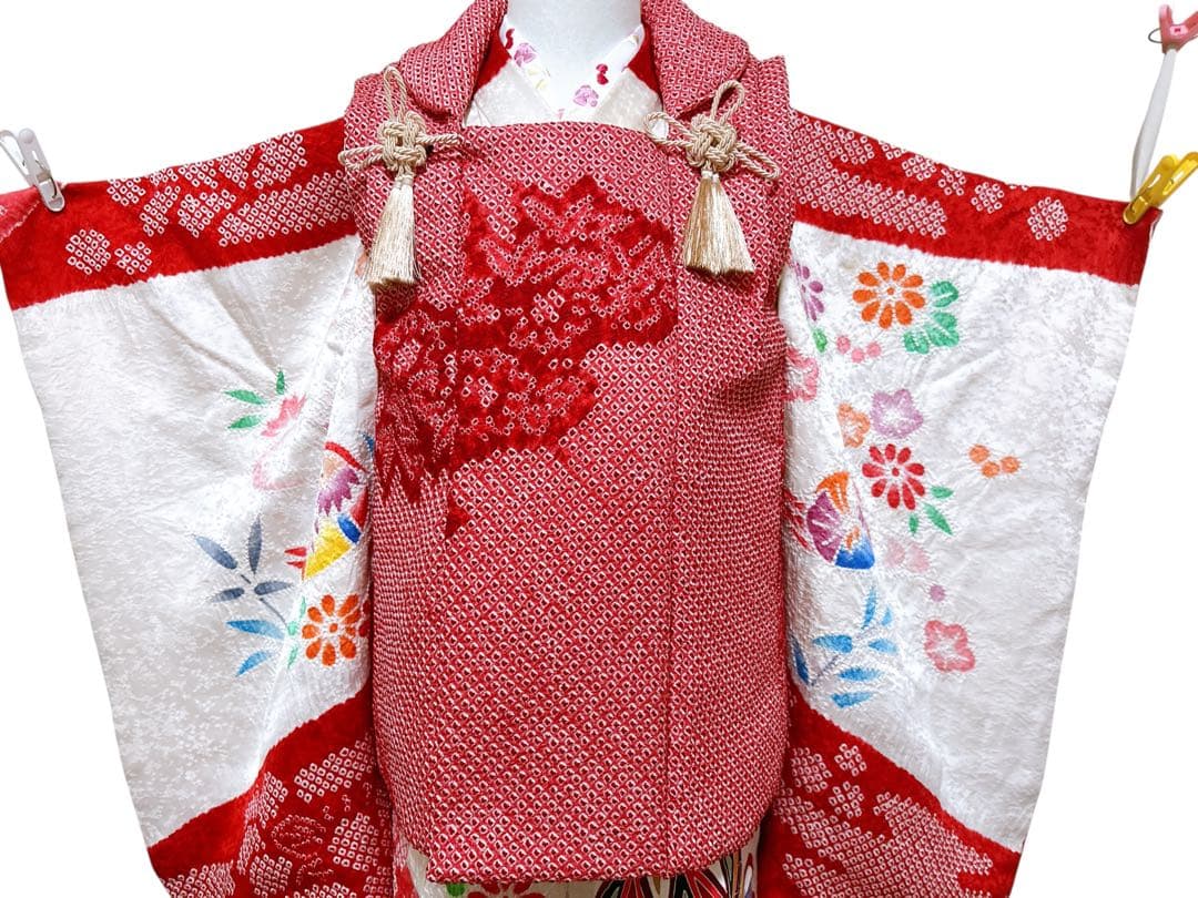 豪華逸品総絞り被布♡七五三　3歳　フルセット　女の子　赤　白　正絹