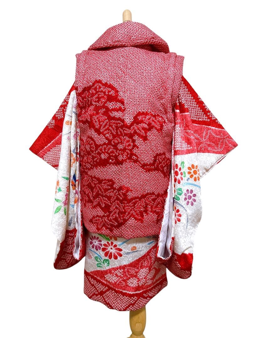 豪華逸品総絞り被布♡七五三　3歳　フルセット　女の子　赤　白　正絹