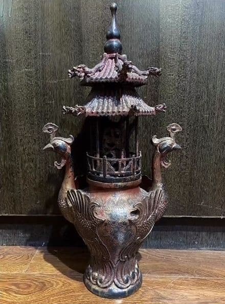 銅器 仏教 鳳凰塔の香炉 古美術 コレクション品 銅製 工芸品 彫刻装飾
