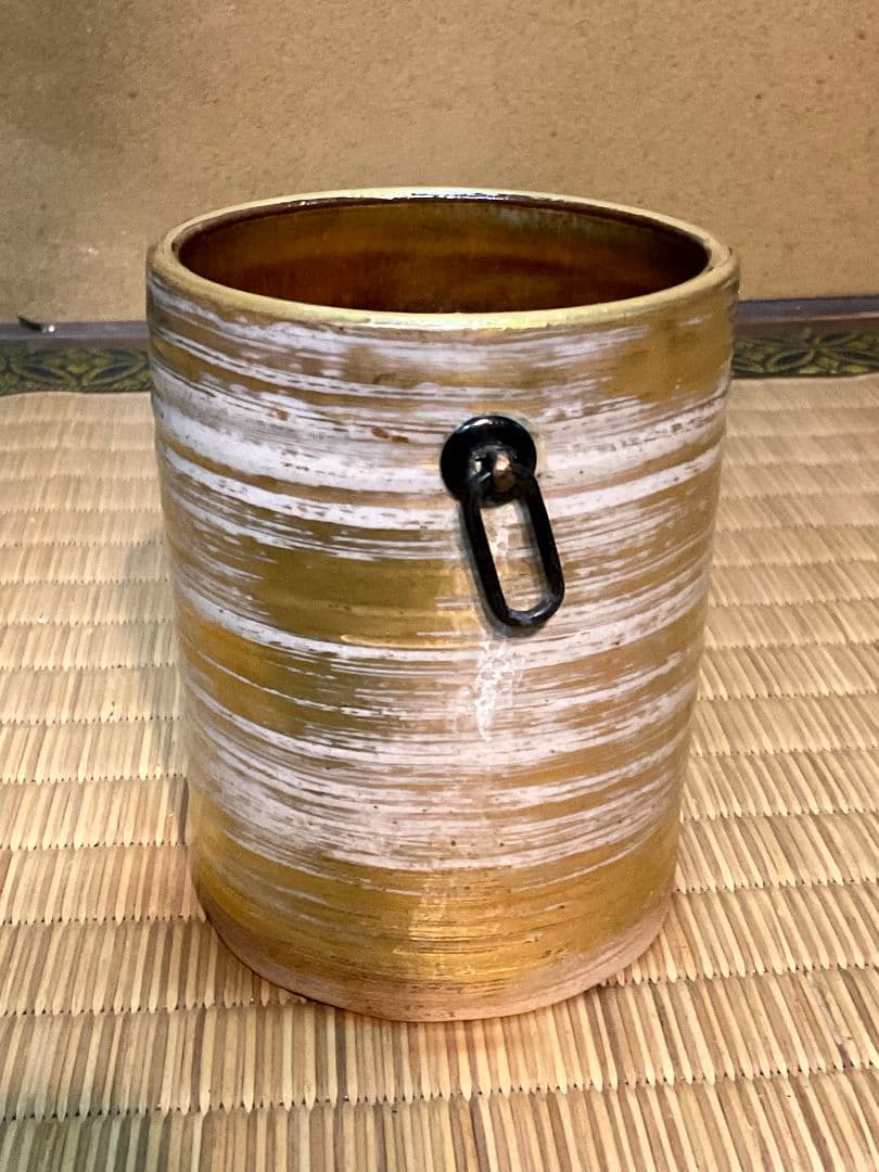 膳所焼 岩崎新定 篭目花入＆黄金掛け花入 淡海ぜぜ