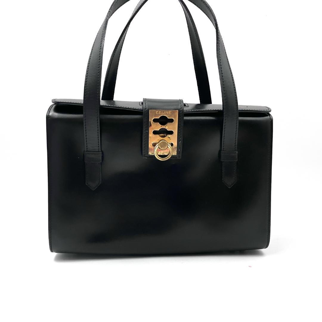 三連金具● セリーヌ 2927 ハンドバッグ 黒 ガンチーニ ゴールド金具