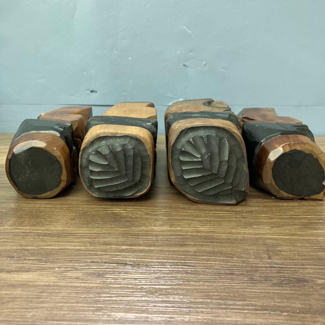 4F アイヌ 木彫り 人形 4体セット ニポポ 郷土玩具 民芸品 昭和レトロ