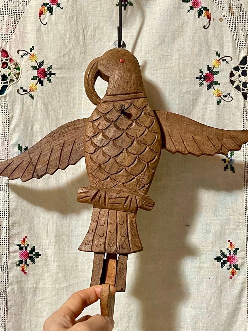 ビンテージ 木彫り 壁掛け 木製 鳥 オウム 民芸 古道具 古物 雑貨