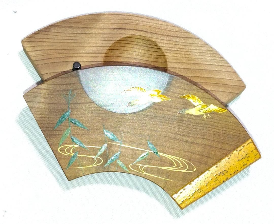 茶道具　加賀山中塗塗師　早見征一作　神代杉二季鳥蒔絵　扇面香合　骨董　美品！！