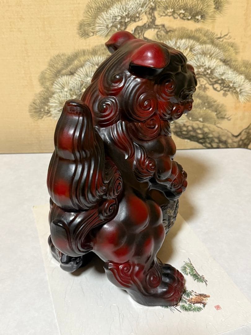 アンティーク 赤唐獅子 栄寿作 高さ33㎝ 陶器製 アンティーク 赤唐獅子