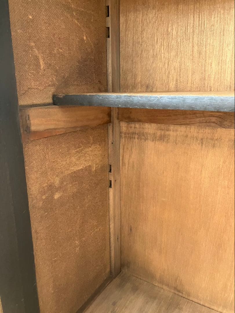 ヴィンテージ 木製キャビネット(モールガラス扉、引出し) - メルカリ