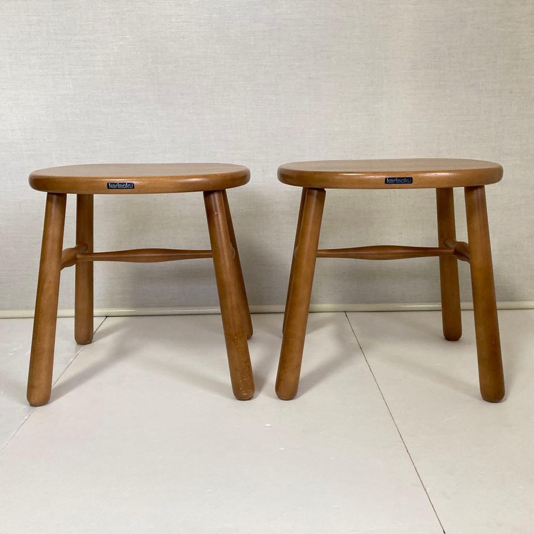 カリモク スツール チェア 椅子 置物台 ナチュラル 2脚 木製 家具 レトロ