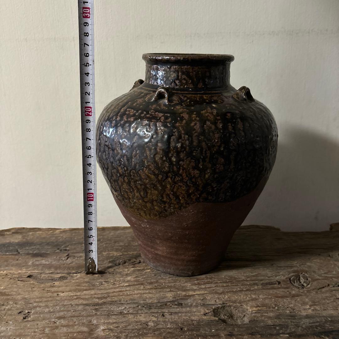 古丹波壷(江戸時代頃) 飴釉葉茶壺　古道具　古備前　古信楽　検:李朝　呂宋壷
