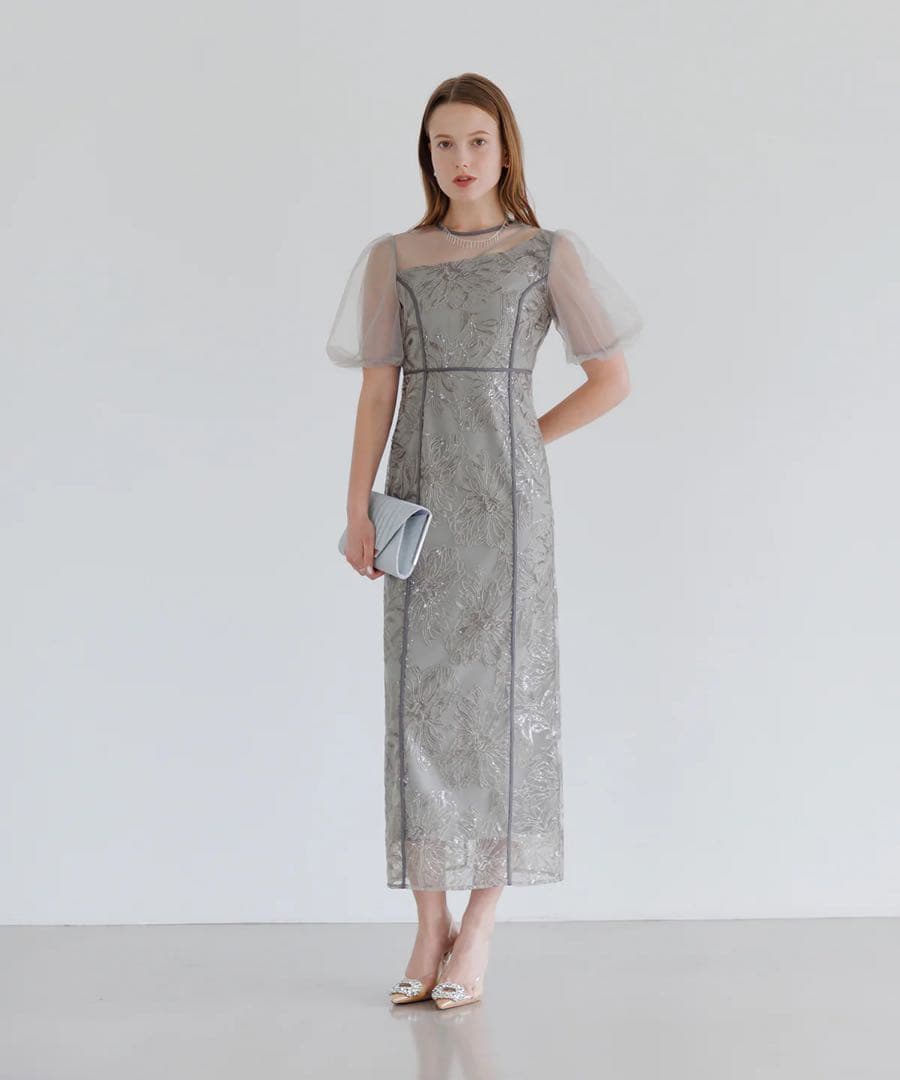 niconico25様 シルバー フラワー刺繍 マキシドレス