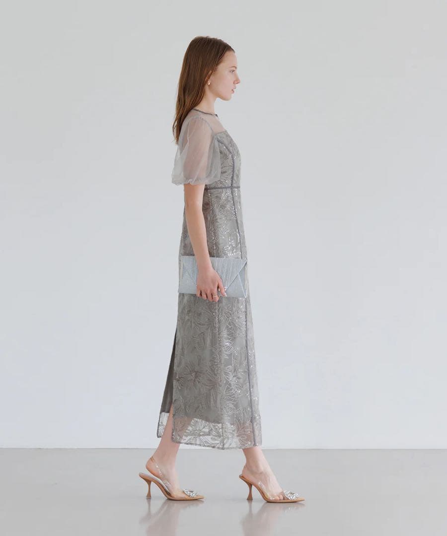 niconico25様 シルバー フラワー刺繍 マキシドレス