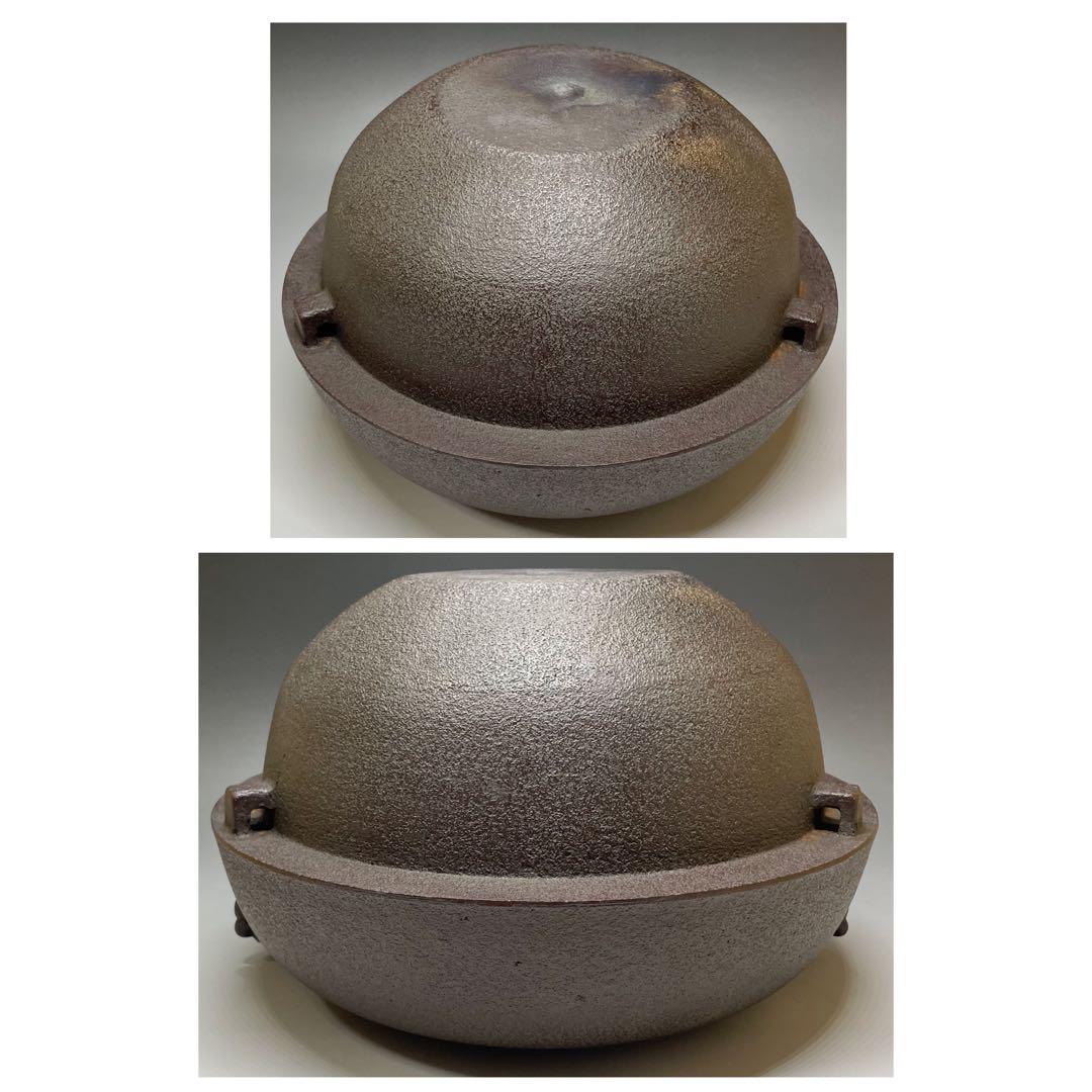 佐藤清光 裏甲釜 羽付釜 替蓋付 釜釻 共箱 共布