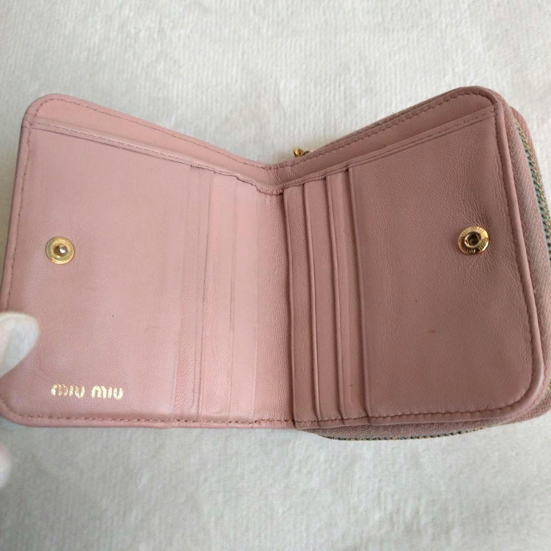 MIUMIU マテラッセ コンパクトウォレットゴールドロゴ ピンク