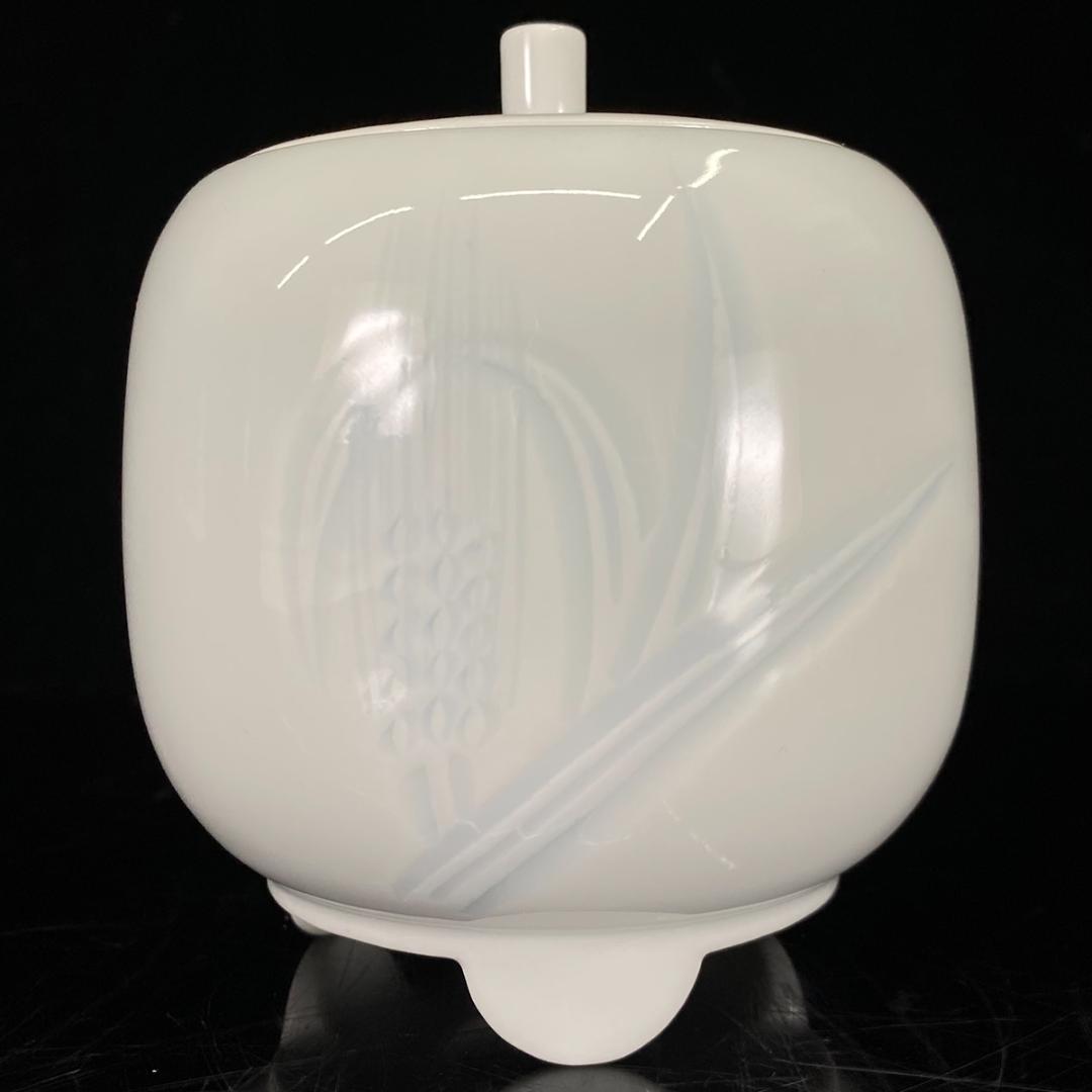 随心堂】人間国宝 井上萬二作 白磁 浮き彫り稲文三足香炉 共