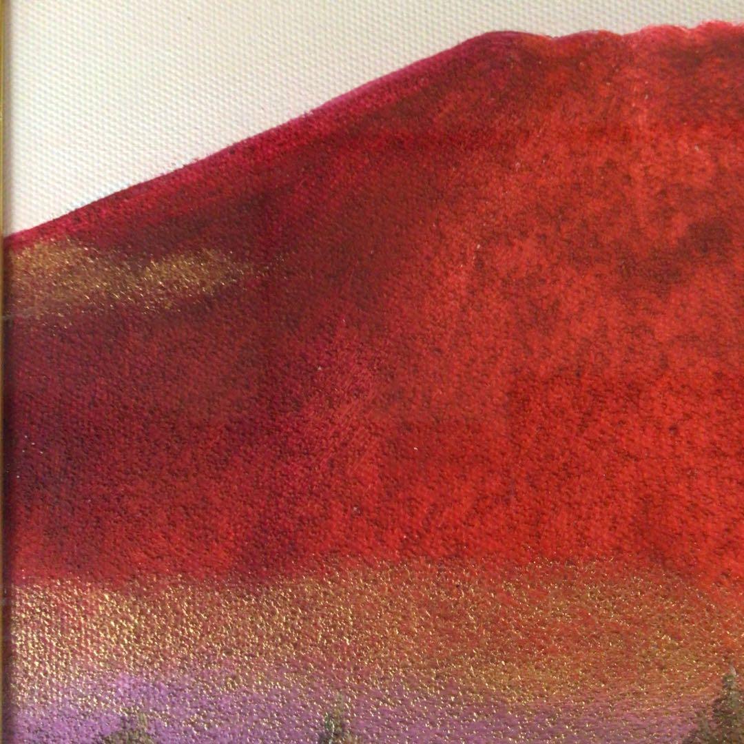 No5177 額装　油絵　流月真一　「赤富士」　Mt.FUJI 油彩画　送料無料