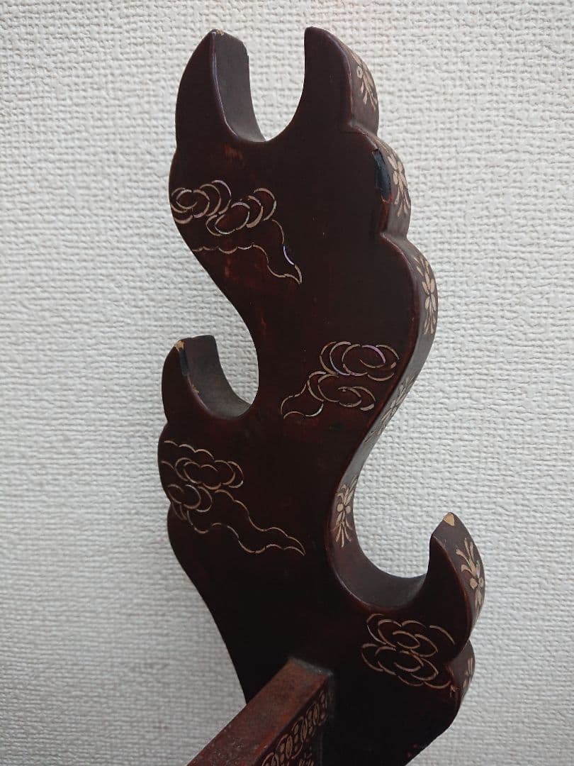 H1 螺鈿細工 両面 三段 刀掛 木製 武具 美術品 刀装具 伝統工芸品 古美術