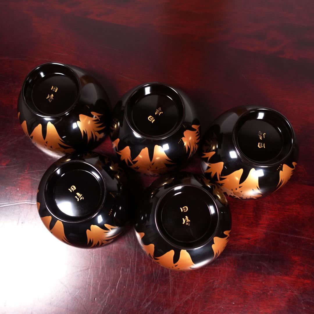 輪島塗 黒塗 あやめ蒔絵 吸物椀 5客 共箱 天然木製漆器