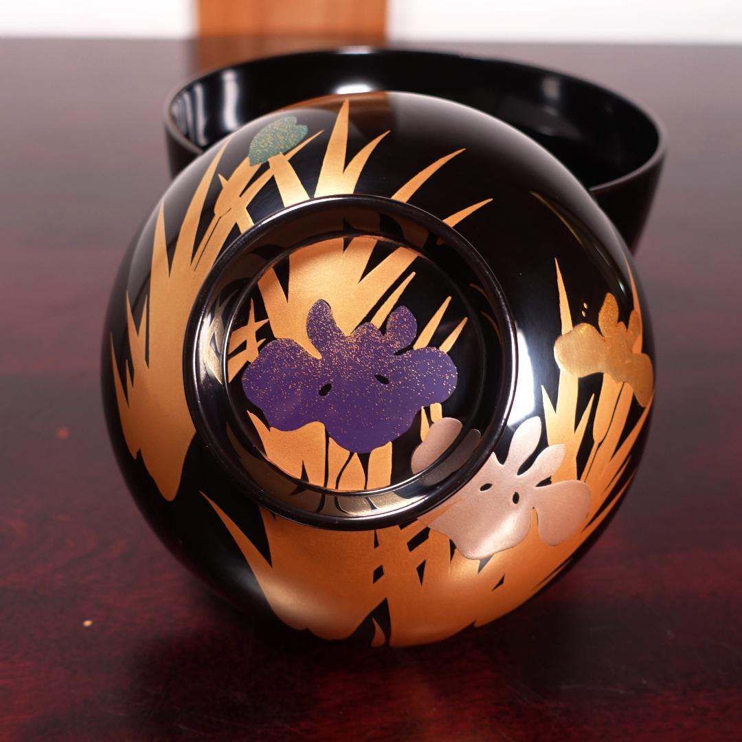 輪島塗 黒塗 あやめ蒔絵 吸物椀 5客 共箱 天然木製漆器