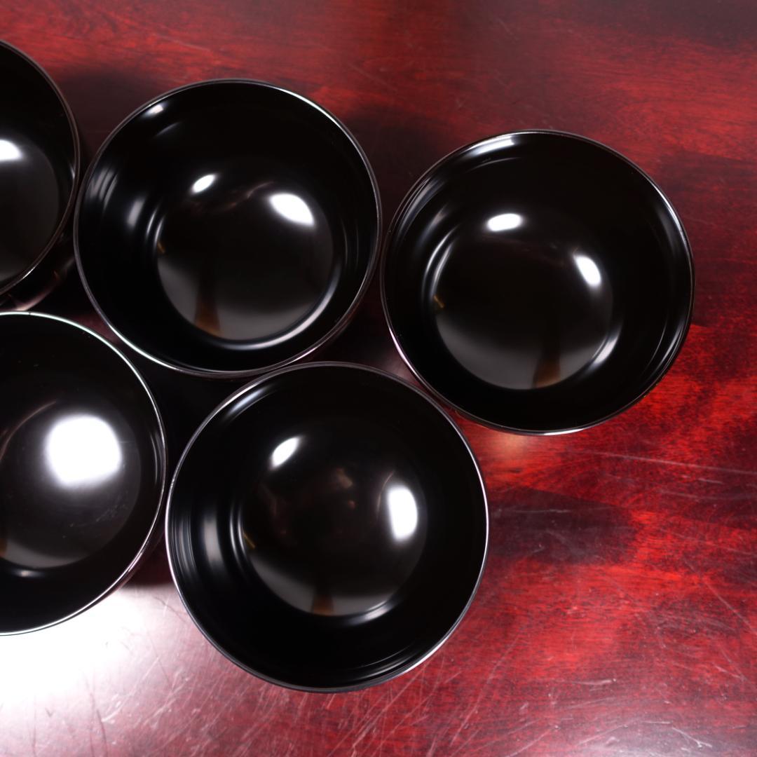 輪島塗 黒塗 あやめ蒔絵 吸物椀 5客 共箱 天然木製漆器