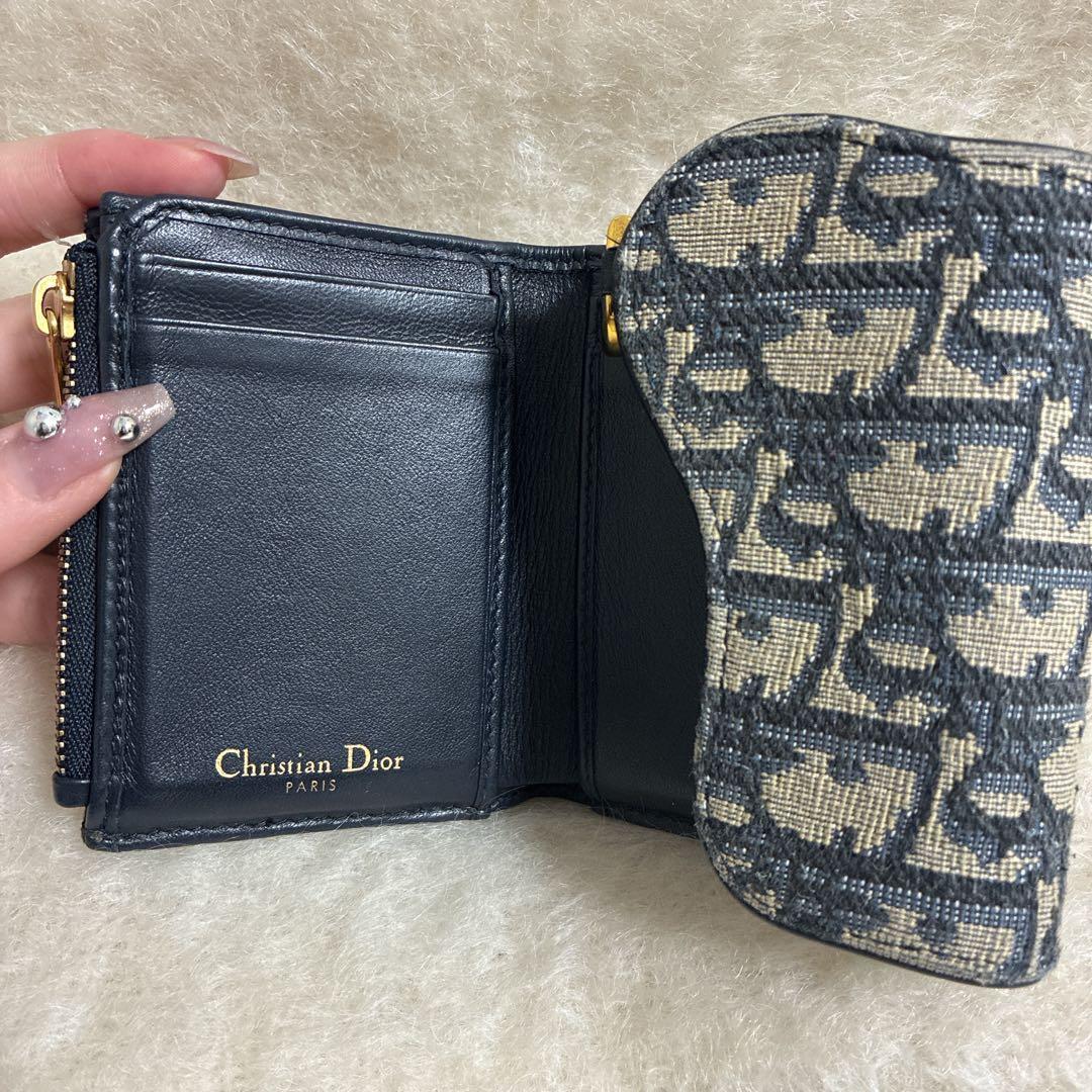 Christian Dior 三つ折り財布 ベージュ/ネイビー - メルカリ