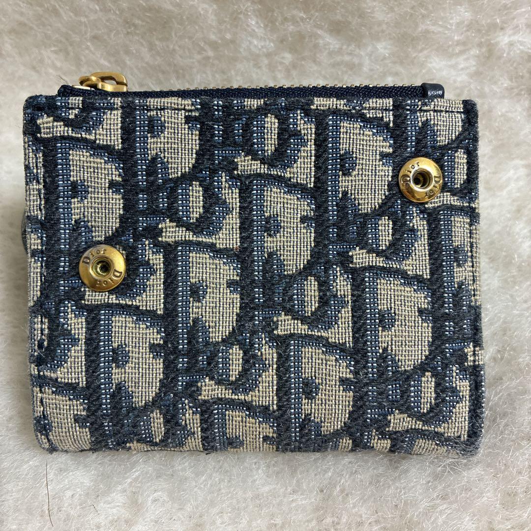 Christian Dior 三つ折り財布 ベージュ/ネイビー - メルカリ