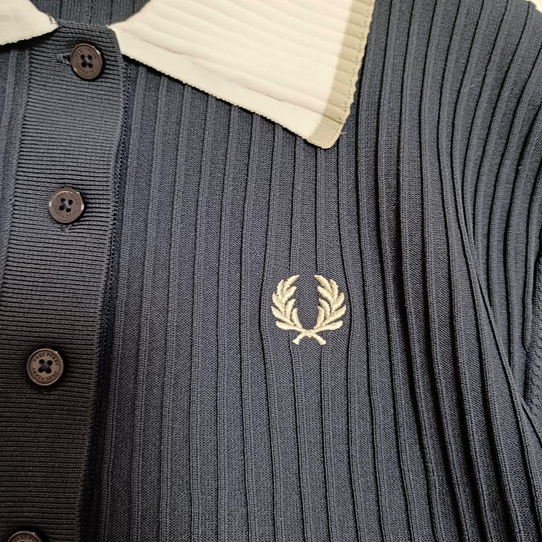 フレッドペリー ニットプリーツシャツ 長袖 ネイビー 完売品 FredPerry
