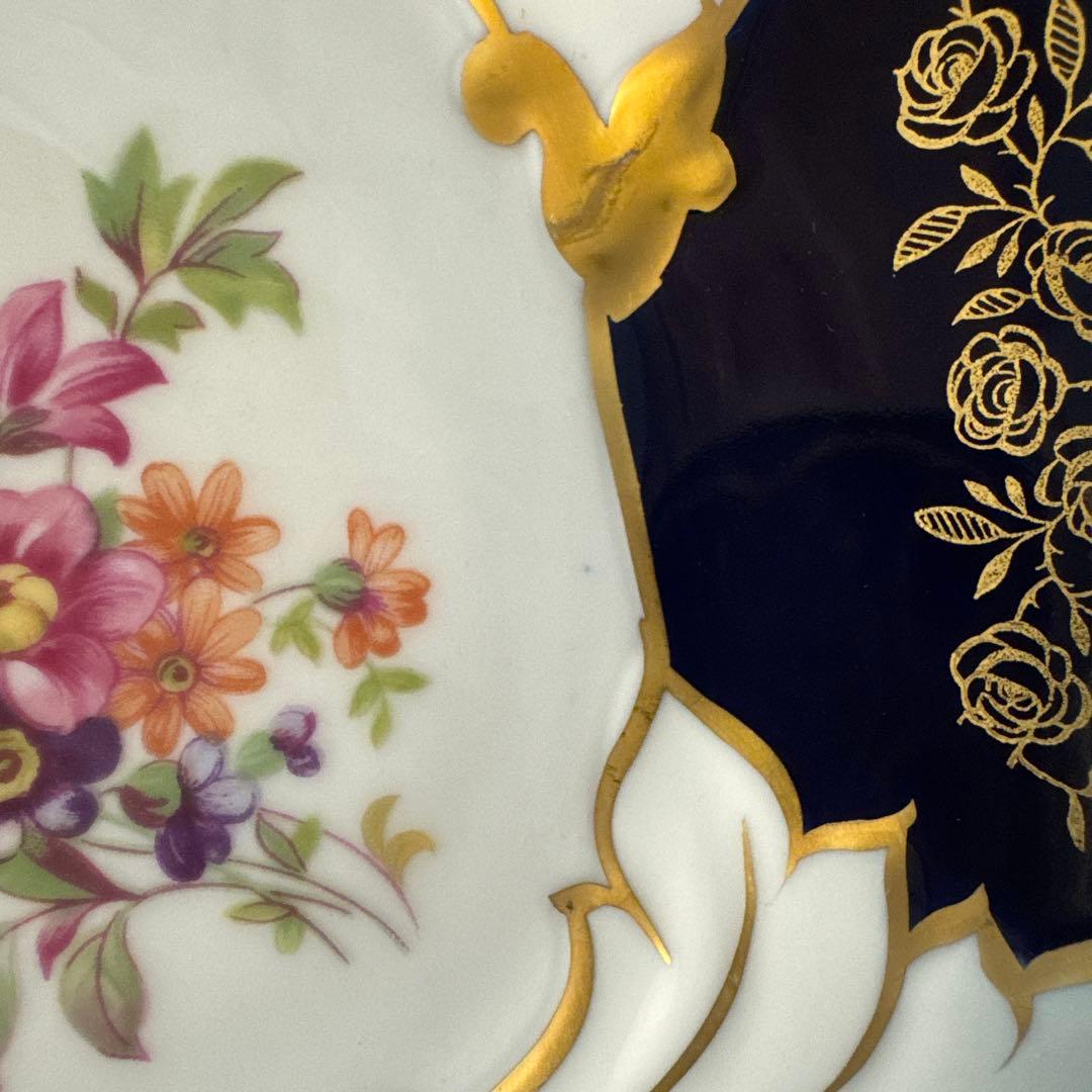 ワイマール WEIMAR 金彩コバルトブルー フラワー プレート4枚セット