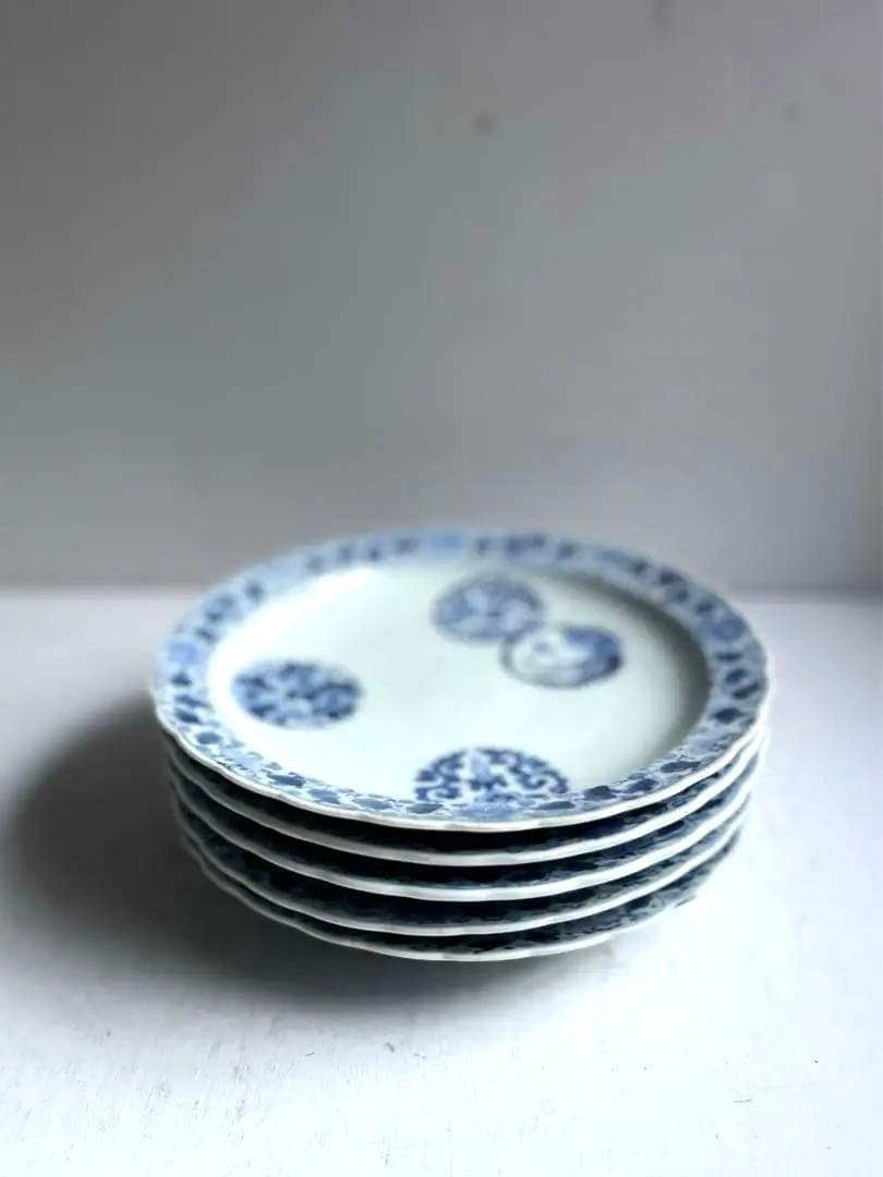 【ケイト様リクエスト】923 骨董 アンティーク 古伊万里 花唐草輪花皿 4点