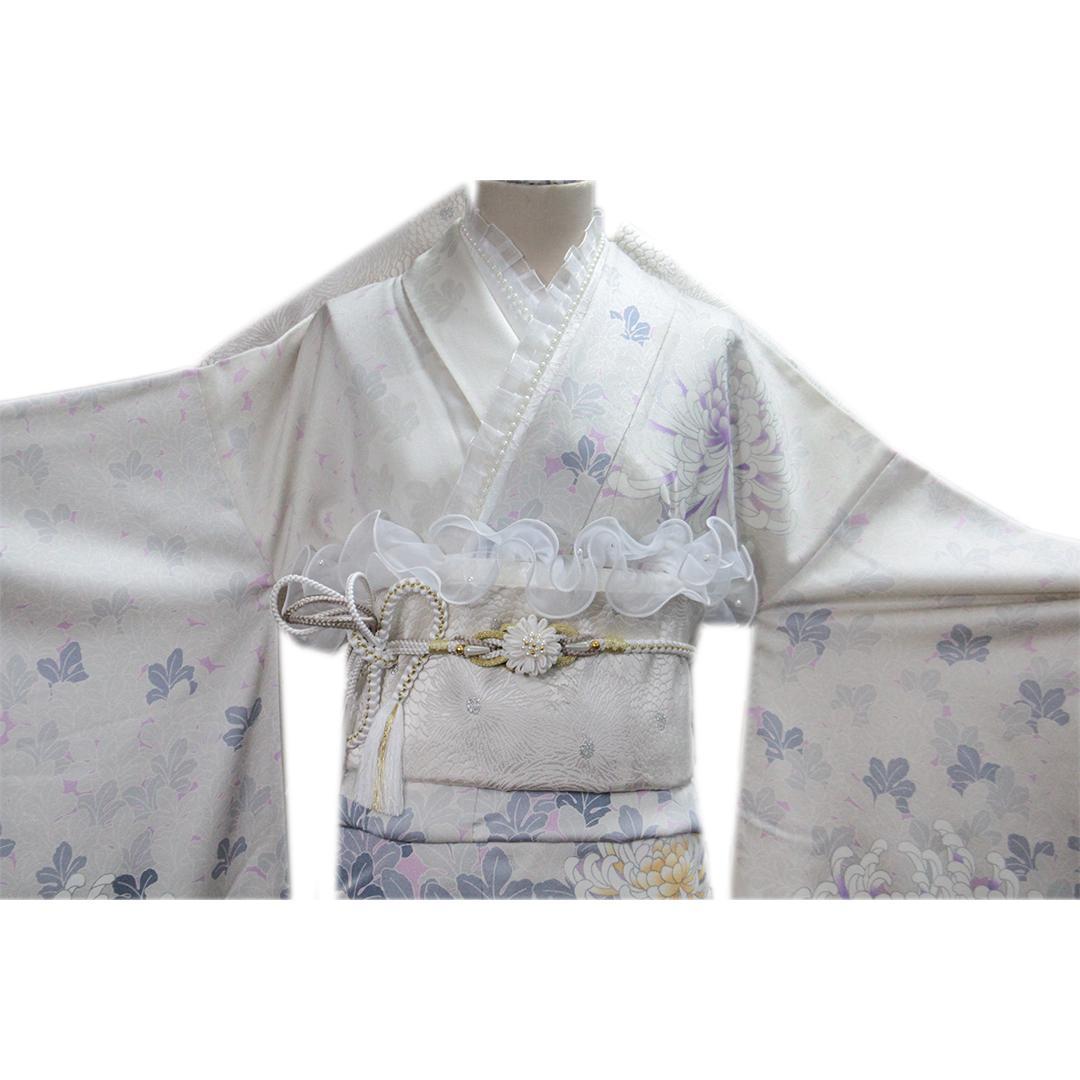 人気くすみ系□大輪の菊花・振袖6点セット丈175cm正絹トールサイズ