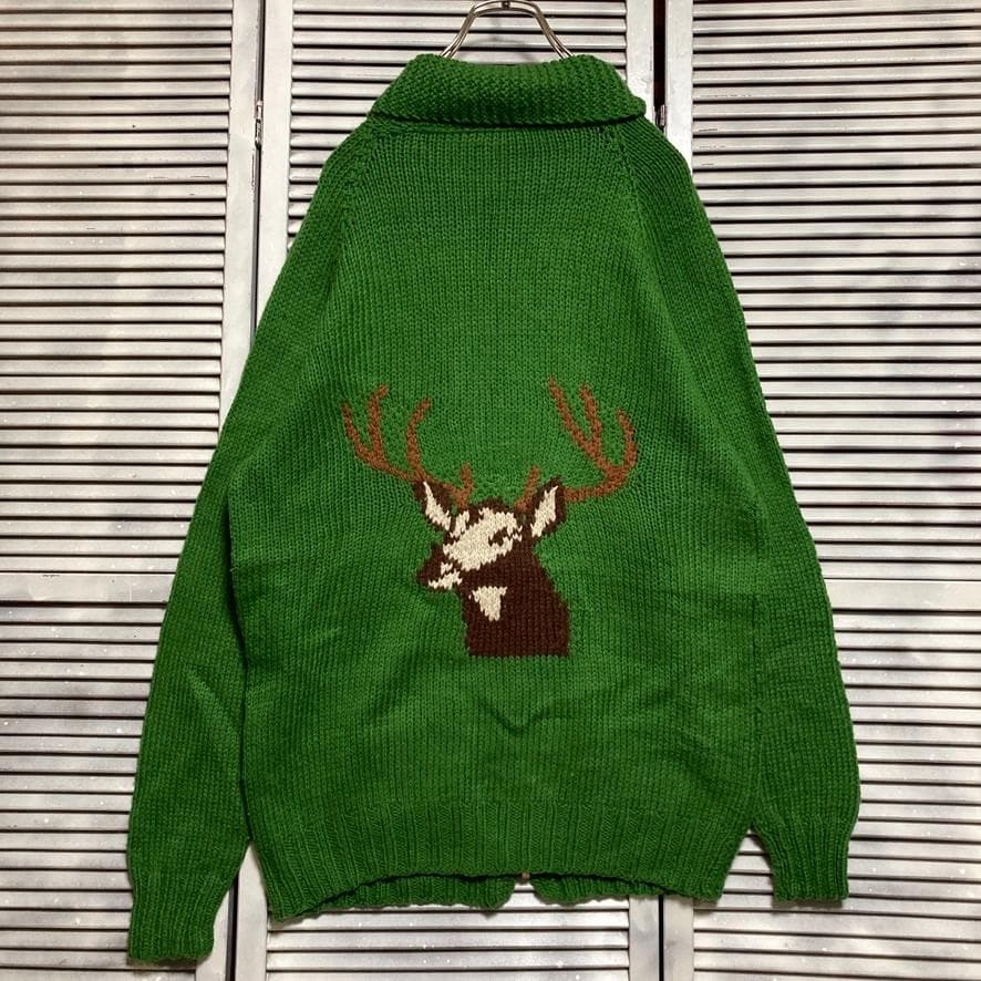 @*様 BPLS アニマル カーディガン 古着 50s 60s 緑 カウチン タ
