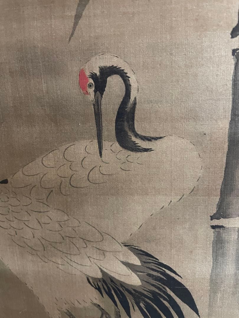 池田政喬作　竹鶴図　掛軸茶掛　肉筆