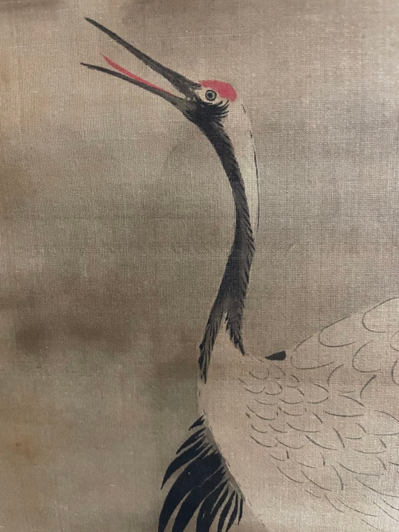 池田政喬作　竹鶴図　掛軸茶掛　肉筆