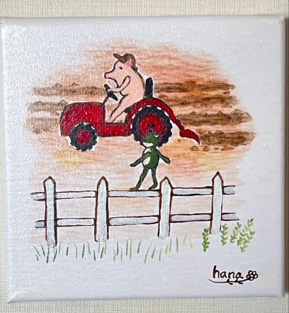収穫【アクリル画】　絵画　絵　原画　キャンバス画　　抽象画　可愛い　カエル
