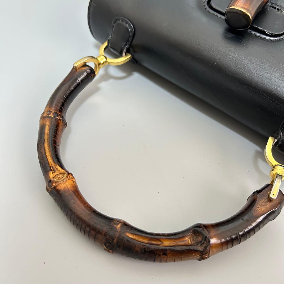 GUCCI グッチ バンブー レザー ハンドバッグ ターンロック ブラック