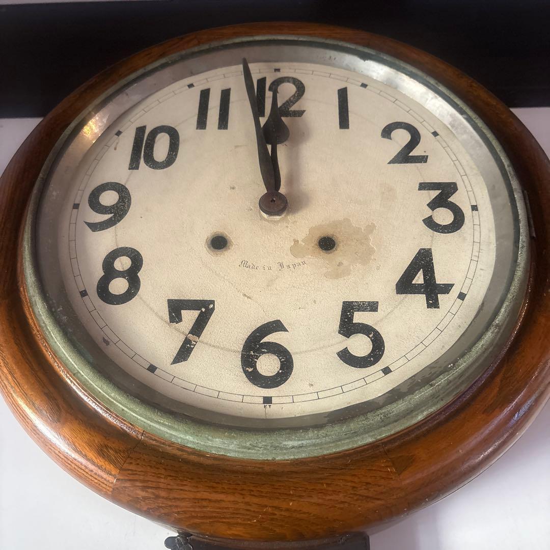 大正頃の吉田時計の木製丸時計 アンティーク時計 電池式