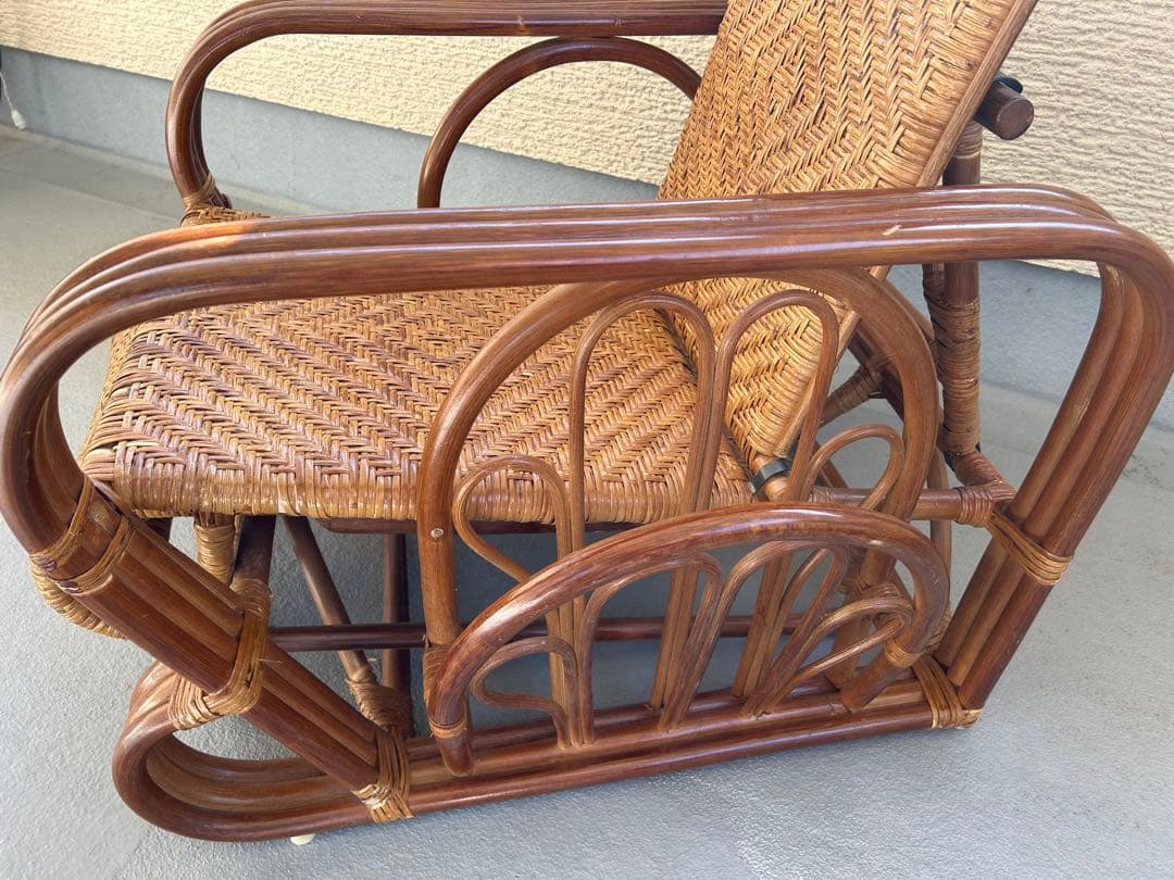 天然籐 ラタンチェア 3段リクライニングチェア リラックスチェア 家具