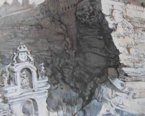 榮永大治良、【セゴビアの城】、希少な額装用画集より、新品額装付、状態良好