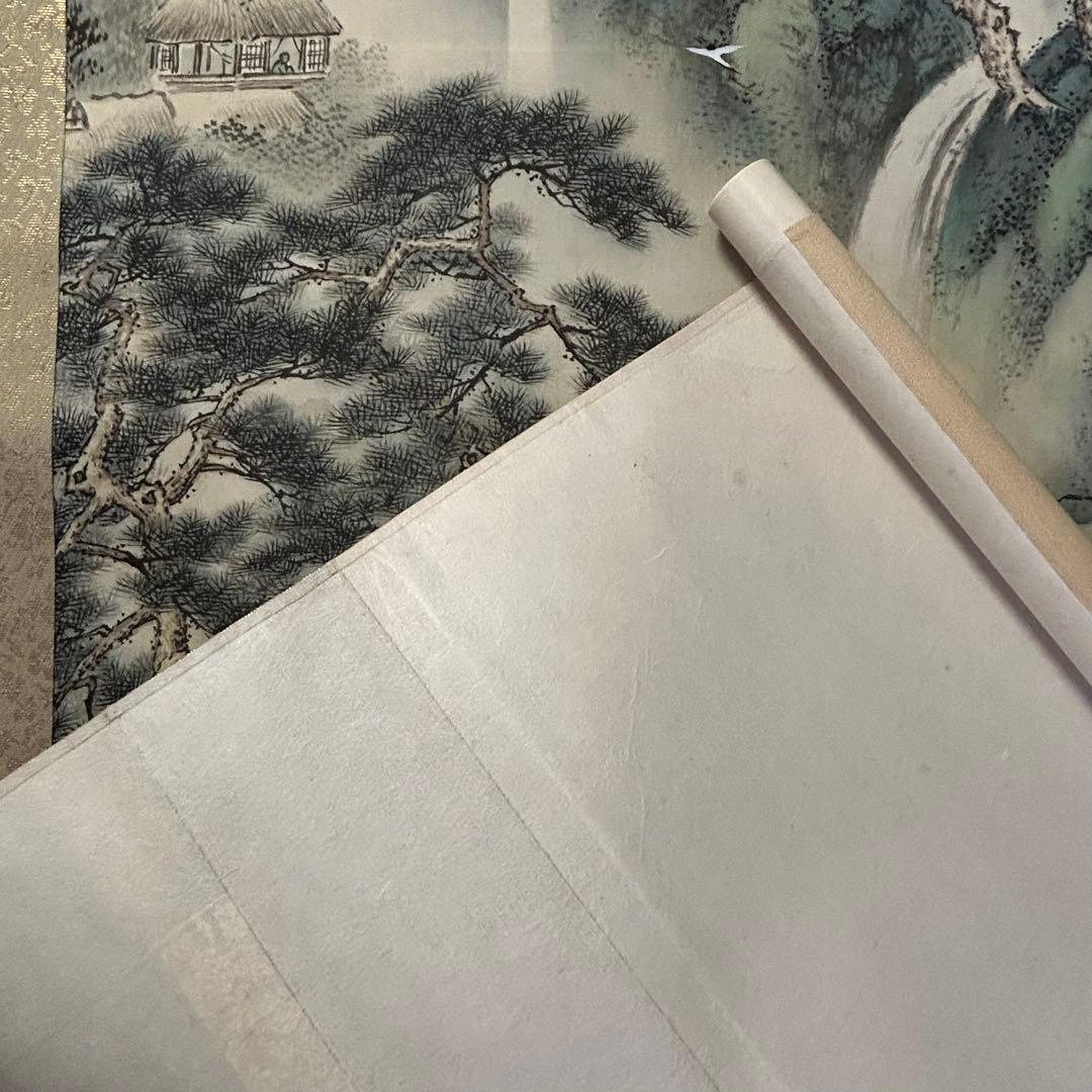 幸堂在銘 山水画 蓬莱山 掛軸 絹本 美術品
