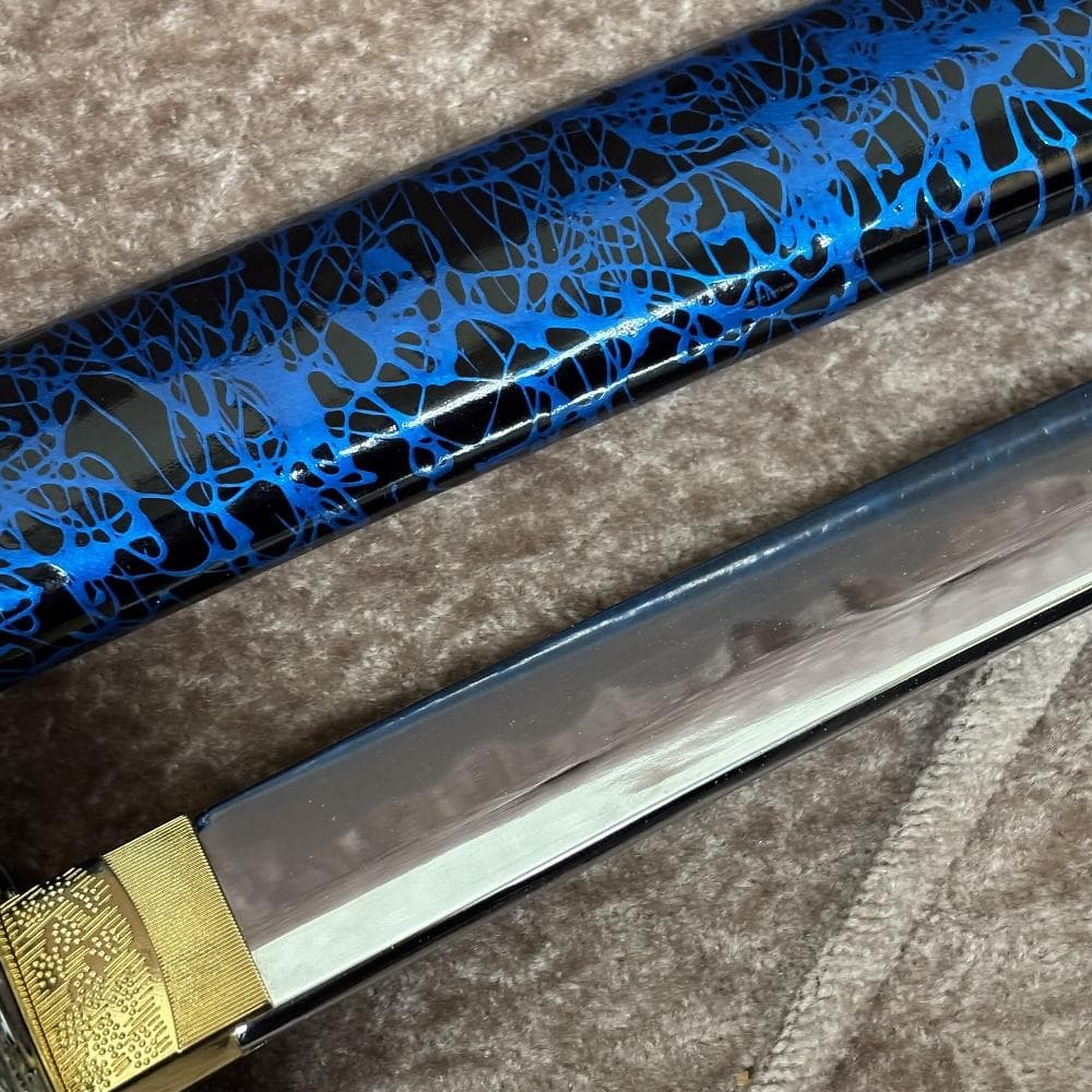 【重厚／美麗】模造刀 大刀 木製鞘 漆黒×流転青 観賞用 コスプレ 撮影用