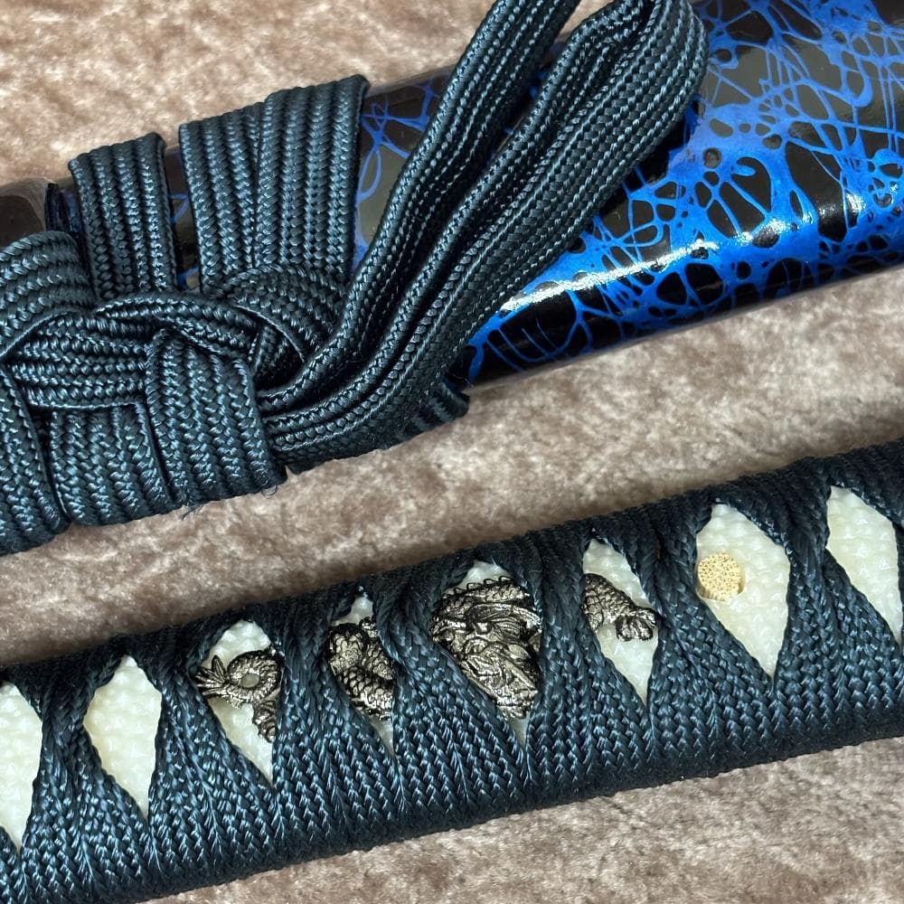 【重厚／美麗】模造刀 大刀 木製鞘 漆黒×流転青 観賞用 コスプレ 撮影用