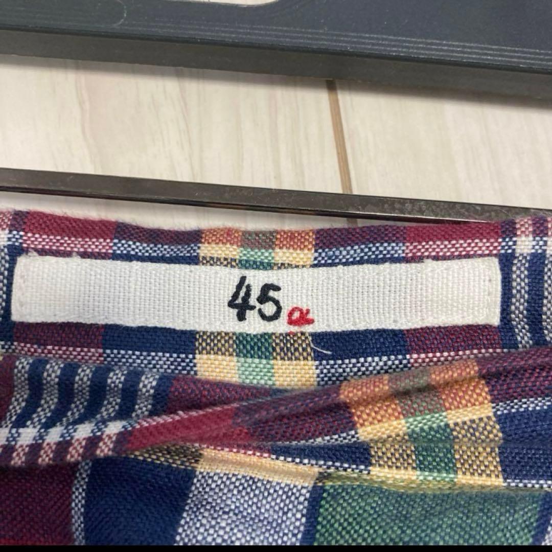 45R チェック柄 リネンタックワイドパンツ ロングキュロット サイズ2