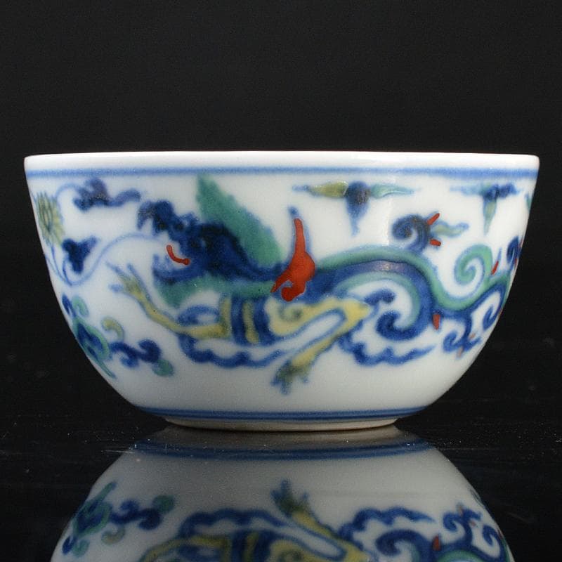 平安 竹泉造 色絵 倣五彩龍紋 盃 共布共箱 M R5353 - メルカリ