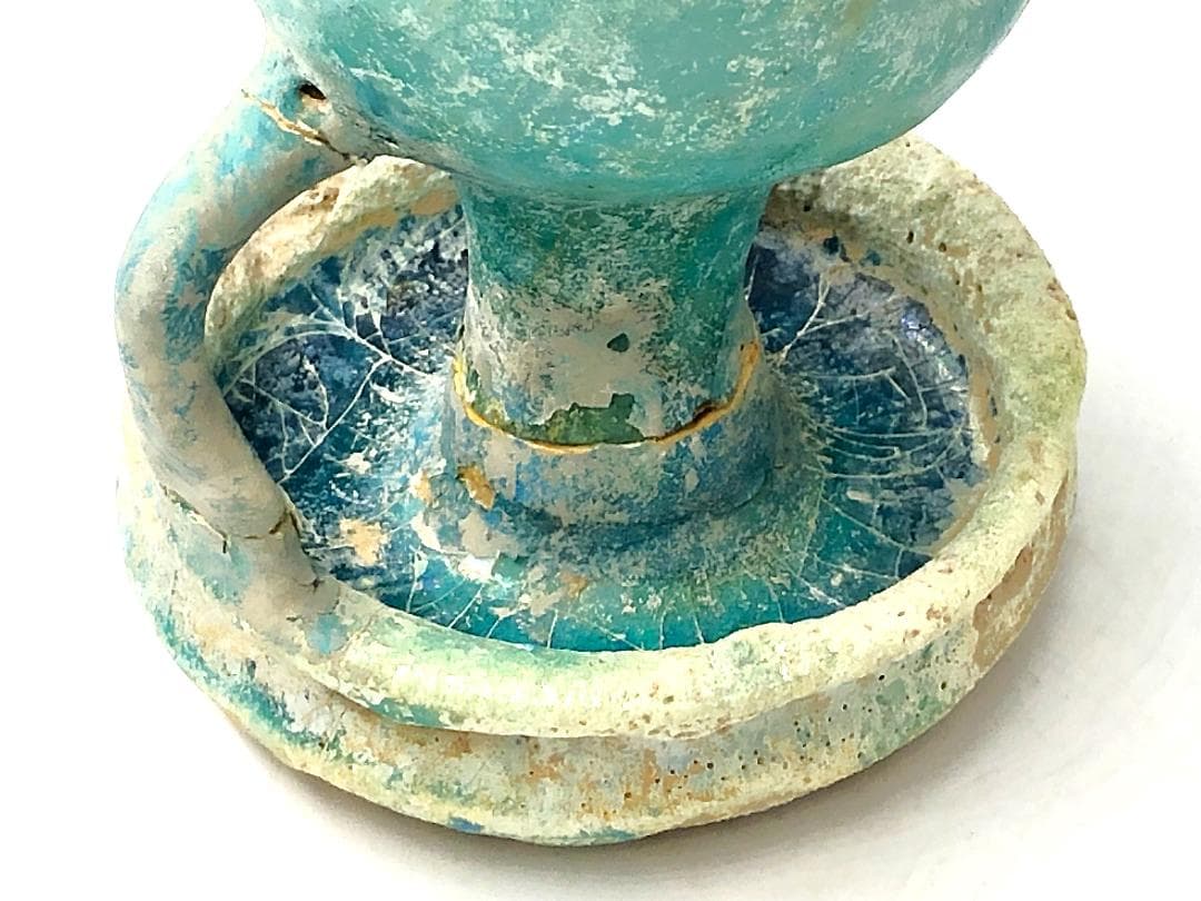 ペルシャ古陶 】 出土灯火器 青釉銀化 イスラム陶 - メルカリ