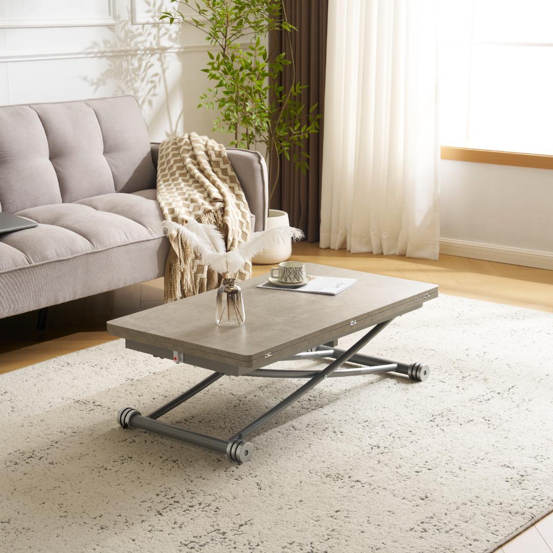 超人気！多用途テーブル 2倍に広がるガス圧昇降テーブル GRAY