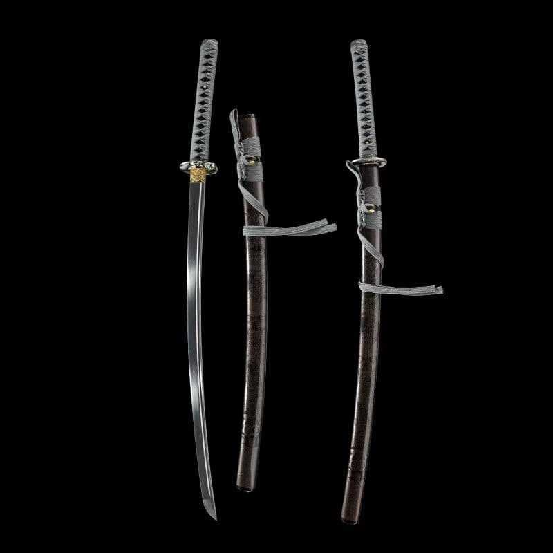 スカル彫刻打刀模造刀1045 炭素鋼グレー調デザイン全長102cm刃厚0.7cm