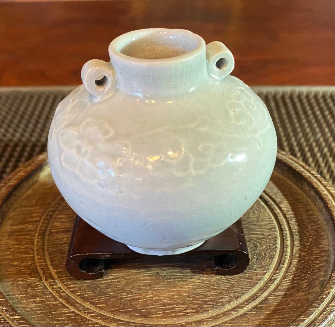 青白磁 小花器 鑑賞台付 ・一輪挿し ・ヴィンテージ レア ・中国 台湾茶器