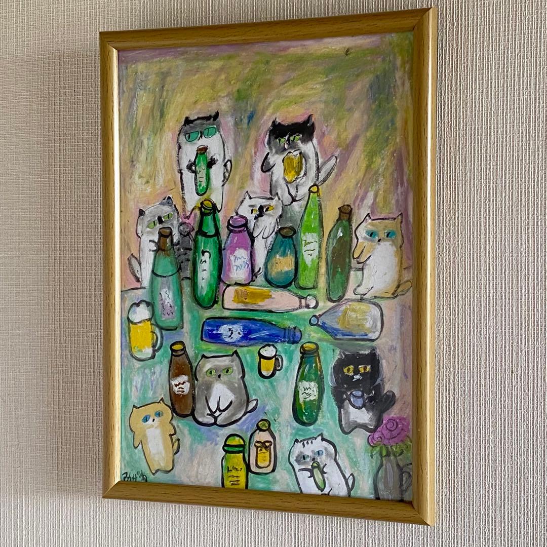 絵画。壁掛け絵原画手描き【楽しいビールパーティー】01