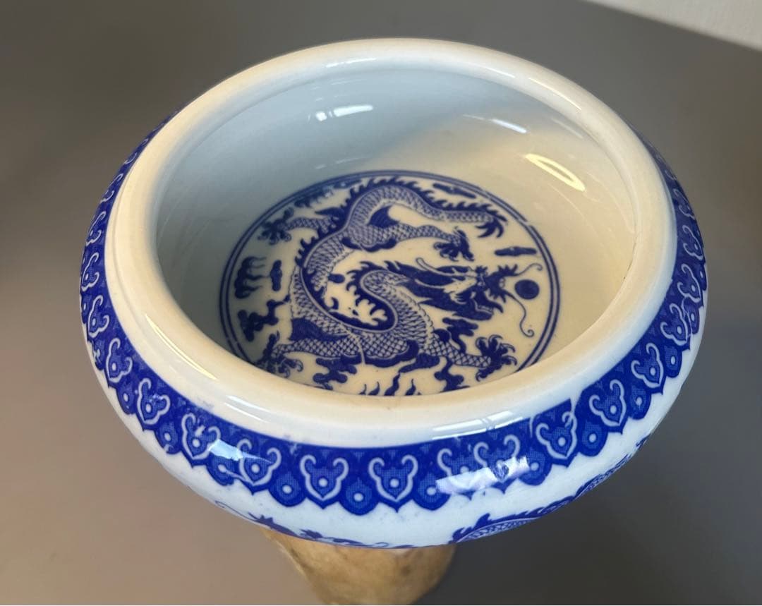 大清乾隆青花龍紋皿 筆洗書道旧家蔵出し、骨董品、縁起物、お守り、古